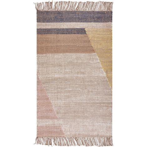 Alfombra de yute marrón amarillo mostaza 80 x 150 cm patrón geométrico Samlar
