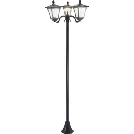 Farola solar de jardín de 3 luces LED 120 lúmenes IP44 acero inoxidable negro 182,5 cm MODENUIT (1/5)