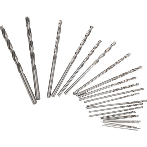 Ensemble de 25 mini forets hélicoïdaux HSS à queue droite de 0,5 à 3 mm pour la bijouterie, l'horlogerie et les travaux manuels. (1/5)