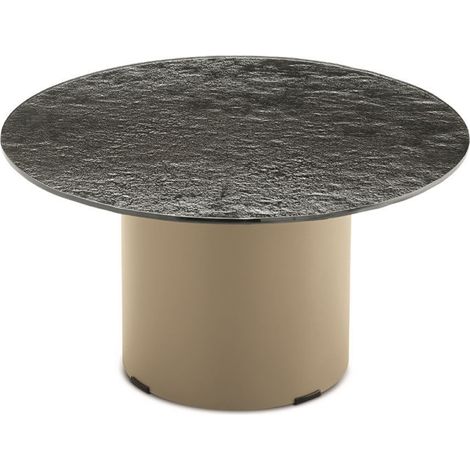 Tavolino tondo WAYLON 60 con base in metallo Beige e piano in vetro martellato Fume' (1/2)