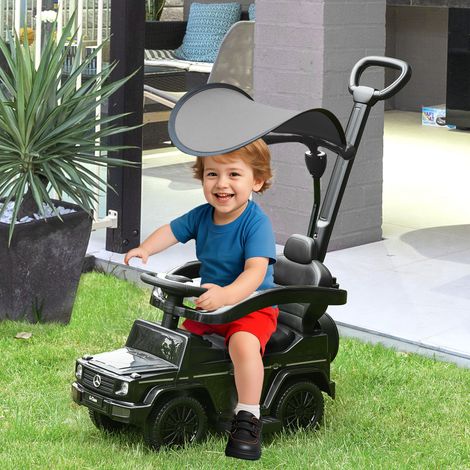 Coche eléctrico Mercedes-Benz G350 con barra de empuje, vehículo 3 en 1 con volante, para niños de 18 a 36 meses, color negro. (1/5)