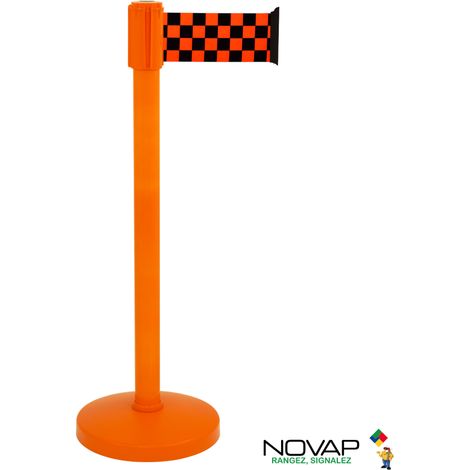 Poteau COLOR alu orange à sangle damier Orange/Noir 3m x 100mm sur socle portable - 2053464