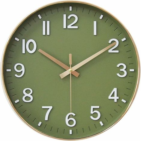 royaluxe -Horloge murale à piles, horloge murale moderne silencieuse sans tic-tac de 12 pouces pour le salon, la chambre, la cuisine, le bureau et la salle de classe (vert olive) (1/5)
