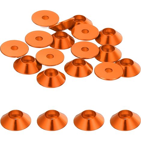 20 Pièces Rondelles à Tête Fraisée, Rondelles de Tasse M2 x 8.5 mm, Rondelle Fraisée, Rondelle Boulon En Aluminium Pour vis à tête, tige filetée, Accessoires Mécaniques, Orange (1/5)