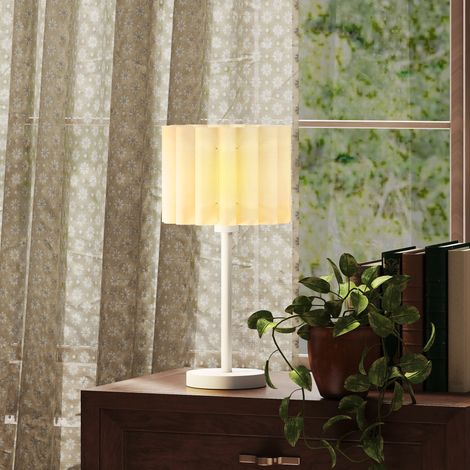 Tischlampe im Retro-Stil, Nachttischlampe, Kunststoff-Schirm, Knopfschalter, Weiß
