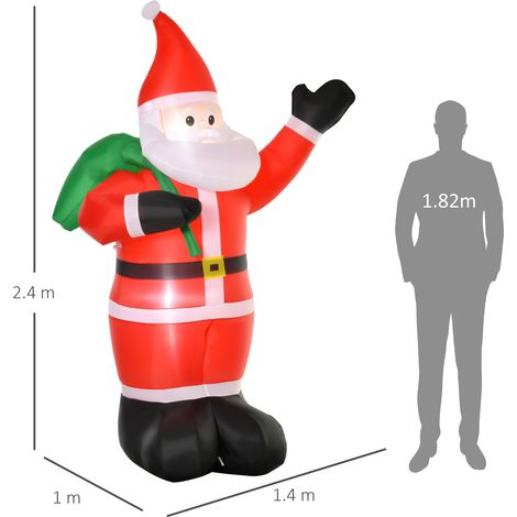 Père Noël de 2,40 m de haut, avec éclairage LED, décoration de jardin autogonflable (1/5)