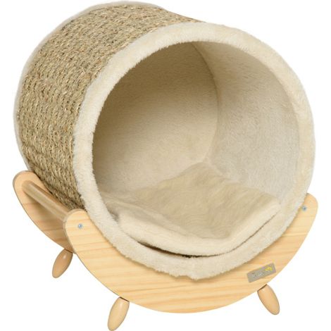 Cuccia per gatti con ripiano contenitore, lettino e tiragraffi realizzata in legno di pino con rivestimento in flanella disponibile nei colori kaki, legno naturale e beige dimensioni: 41x38x43 cm sped (1/5)