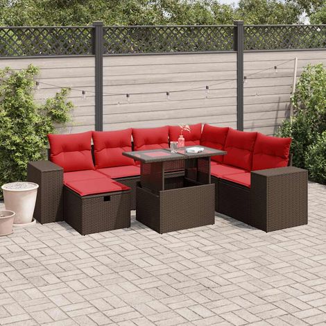 Salon de jardin modulable 8 pièces en rotin PE marron avec coussins et table relevable - PANGIVO (1/5)