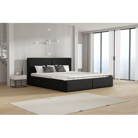 Polsterbett Doppelbett BERGEN Komplettset 140x200cm Stoff Magic Velvet Schwarz (1/3)