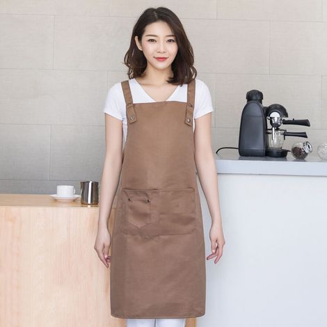 Tablier de cuisine imperméable avec poche avant réglable pour hommes et femmes, idéal chef BBQ, couleur kaki. (1/5)