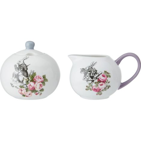 MIKASA and The V&A - Juego de azúcar y crema, azucarero de porcelana china y jarra de leche, té de Alicia en el país de las maravillas, apto para lavavajillas y en caja de regalo