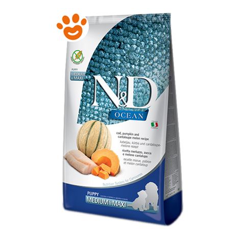 Farmina Dog N&D Ocean Puppy Medium Maxi Merluzzo Zucca e Melone - Farmina Dog N&D Ocean Puppy Medium Maxi Merluzzo Zucca e Melone - Sacco Da 12 Kg