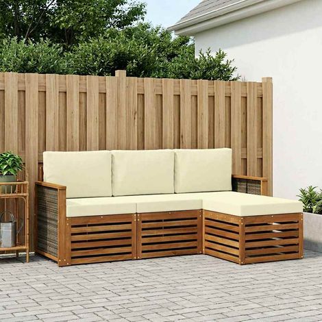 vidaXL Outdoor-Sofagarnitur mit Kissen 4 pcs Natur und Creme (1/5)