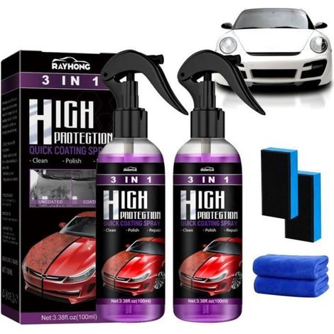 2 Pièce High Protection 3 en 1 Voiture Revêtement en Céramique, Crystal Coating Spray, Lustrant pour Auto Coating Spray BAUME (1/4)