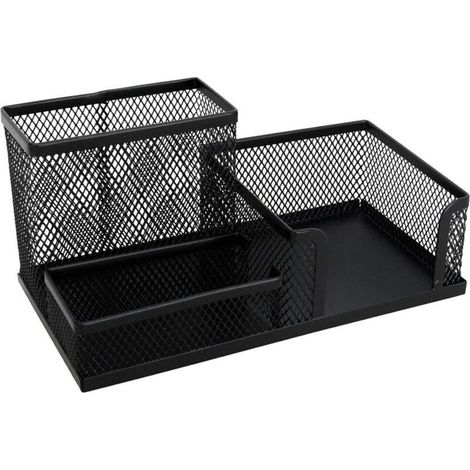 Porte-stylo métallique noir à 3 compartiments, pour bureau et école, 1 pièce (1/4)