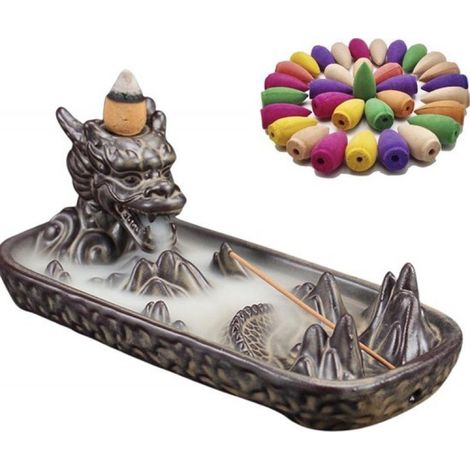 Brûleur d'encens Dragon + 45 cônes d'encens à reflux - Porte-encens en céramique (1/4)