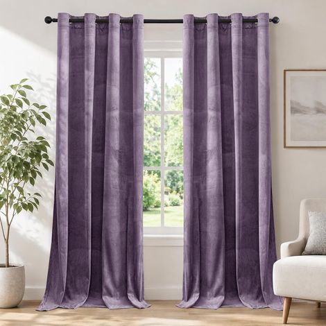 Rideau Occultant Velours Lot De 2, 117x137cm, Violet Clair (1/5)