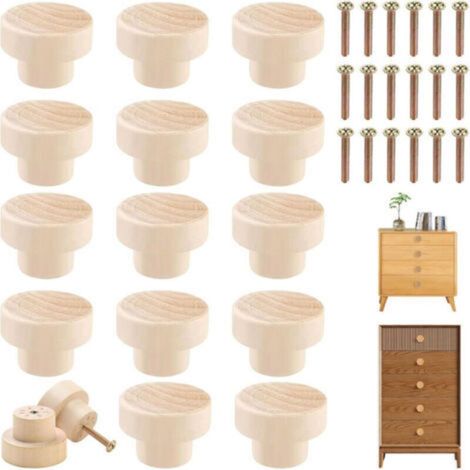 Poignée Meuble Bois 18 Pièces, Bouton de Meuble 30 x 25 mm Ronde en Boutons de Porte pour Cuisine Bouton Tiroir avec Vis pour Placards Boutons de Meuble en Bois pour Armoires (1/4)
