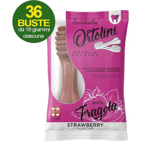 Ortolotti chiens brosse à dents snacks goût fraise 36 mini paquets de 2 chacun (1/3)
