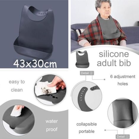Bavoir Adulte,Tablier étanche,Bavoir de Repas réglable en silicone,avec poche et ramasse-miettes,pour Patient,Personnes âgées,Manger