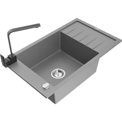 Mexen Elias fregadero de granito 1 seno con escurridor y grifo de cocina Rita, gris - 6511-71-670300-70 (1/5)