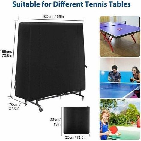Housse de Table de Ping-Pong Couverture pour Table de Ping Pong Bache Table de Ping Pong 420D Oxford Bache de Protection étanche Anti-UV Anti-poussière pour Intérieur/ Extérieur 185x70x165 cm (1/3)