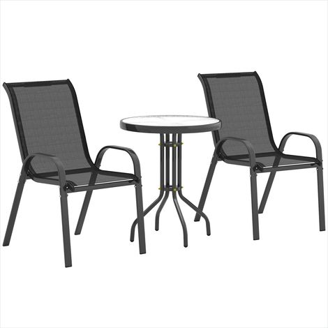 Table de jardin ronde en verre avec 2 chaises empilables Acier (1/5)