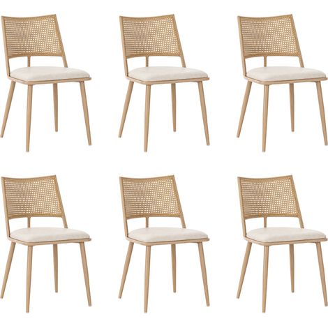 Lot de 6 chaises de salle à manger avec assise en PU et dossier en rotin beige (1/5)