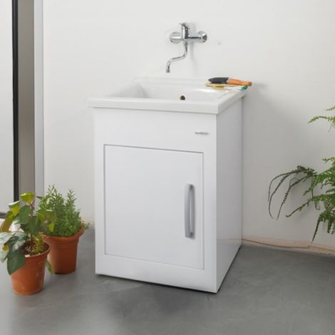 Mobile lavatoio in alluminio bianco 60x60 cm con apertura a sinistra Still Montegrappa (1/5)