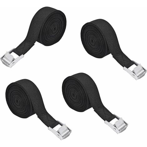Lot de 4 Sangles d'Arrimage 3m25mm Sangle de Serrage Noir Sangles de Serrage Réglables avec Cliquet pour Transport Motos Remorques Bagages (1/5)