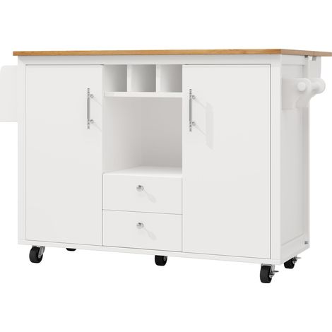 Ilot Central Cuisine Table Extensible Pliante Meuble Cuisine 137 9 cm Buffet Rangement Porte Epices et Casier Vin 5 Roulettes pour Salle a Manger (1/5)