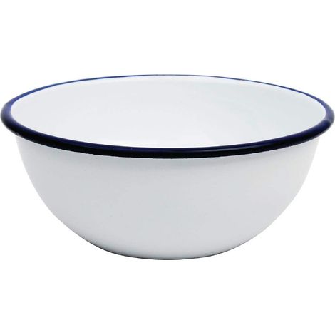 Bol en acier émaillé, 155 mm (lot de 6), blanc avec bord bleu, passe au lave vaisselle, passe au four, vaisselle de camping, salle à manger rustique, usage domestique, GM514 (1/5)