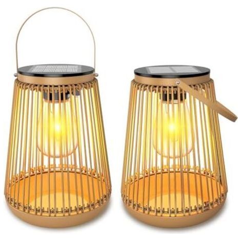 Solarleuchten für den Außenbereich, 2-teiliges Solarlaternen-Set für die Gartendekoration mit warmweißen LED-Lampen, Solarlaternen für Einfahrten, Terrassen, Balkone, Patios und Tore (1/5)