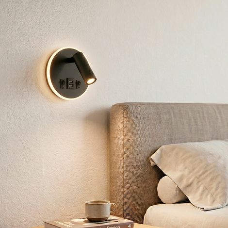 Aplique LED Spot Round 9W con Salida USB-C 630Lm 3000ºK Negro