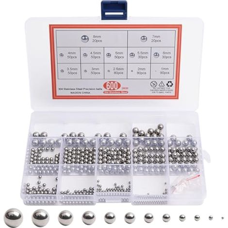 Lot de 600 billes en acier inoxydable - Pour vélo, VTT - Pièces de rechange de précision - 1/2/2,5/3/3,5/4/4,5/5/5,5/6/7/8 mm (1/4)