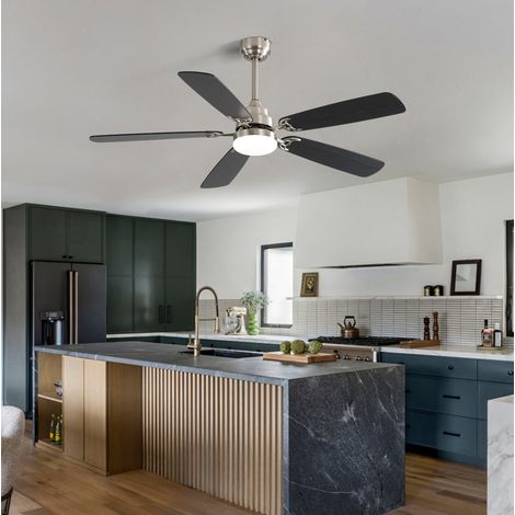 Ventilador de techo LED 132 cm, 5 aspas de MDF níquel cepillado, mando y motor DC - CHICFURN (1/5)