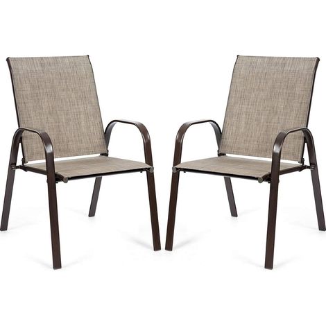 GOPLUS Lot de 2 Chaises de Jardin Pliantes, 2 Chaises de Terrasse en Métal avec Accoudoirs et Dossier Haut, Tissu Respirant, Fauteuil Confortable pour Piscine, Plage, Cour, Charge 160KG (Gris) (1/5)