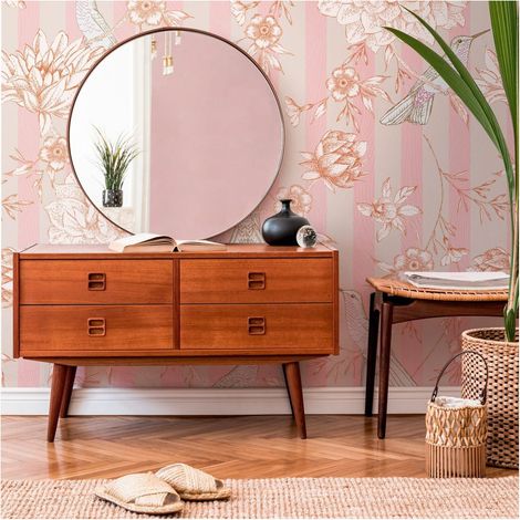 Photo wallpaper Profhome 392021 hot embossed non-woven wallpaper smooth with floral pattern matt pink beige orange 1.59 m x 2.8 m (1/4)