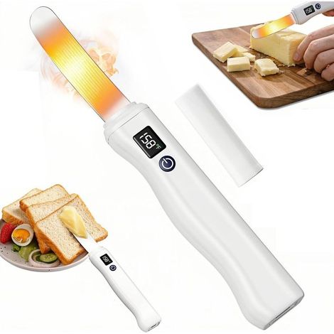 Electric, heated butter knife with LED display and 2 heating levels (55 °C and 70 °C), USB rechargeable, for kitchen, restaurant, picnic and party (1/5)