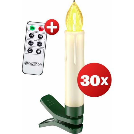 ® Bougie LED de Noel sans câble décoration lumineuse aspect bougie de cire fonctionnement à pile minuterie 24h Set de 30 / Blanc chaud (1/5)