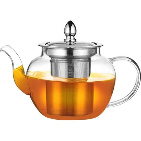 1 Théière, Verre borosilicate, Filtre amovible, Résistant à la chaleur, Pour gaz et induction, 1000 ml