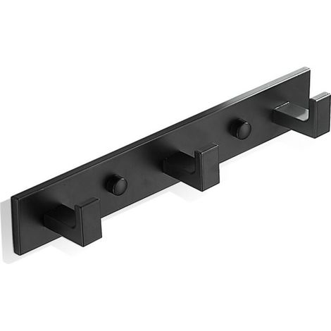 Perchero de pared práctico con 3 ganchos, soporte para toallas y sombreros, acabado negro mate, juego de accesorios de baño. (1/3)