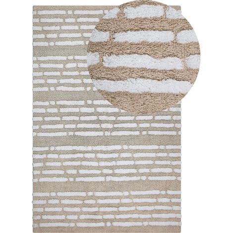 Tappeto Morbido Tessuto a Mano in Cotone Beige Shaggy Boho 120 x 180 cm Ahirli