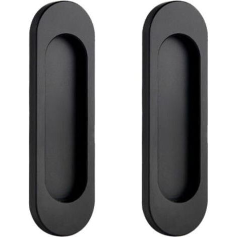 Poignée de Porte Coulissante  Lot de 2  Alliage Aluminium  Sans Perçage  Adhésive  Moderne  Noire  Ovale  100 x 30 mm (1/4)