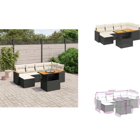 The Living Store Salon de jardin 7 pcs avec coussins noir résine tressée - Meubles de jardin (1/3)