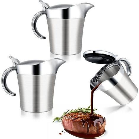 Saucière Isotherme - Acier Inoxydable Double Paroi - Pour Sauces Chaudes ou Froides - 450 ml - Lot de 2 (1/5)