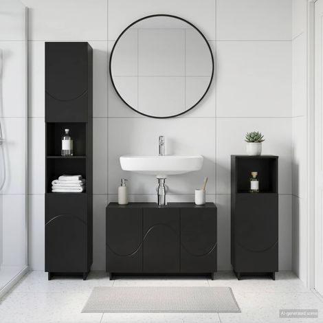 vidaXL Juego de Muebles de Baño 3 uds. Negro Madera de ingeniería (1/5)