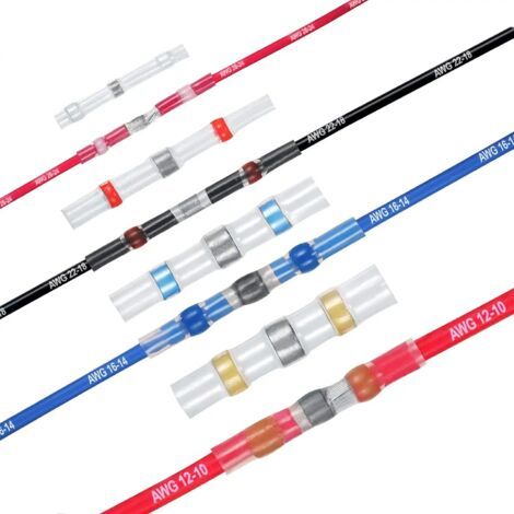 120 pcs Cosses Électrique à Souder en Cuivre Connecteur Étanche Gaine Thermorétractable pour Automobile Marine (1/5)