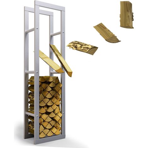 Kaminholzregal innen Metall VERZINKT 40x25x150 SILBER, Stapelhilfe Kaminholz Brennholz Regal für Feuer Holz Holzlege (1/5)