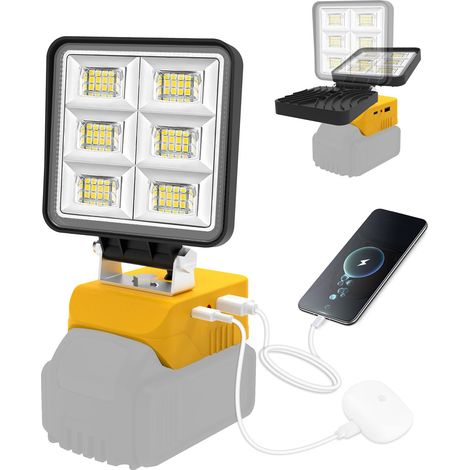 Projecteur Led Rechargeable, 5 Modes Projecteur Led Chantier Batterie avec Câble USB, 4000mAh Lampe de Chantier Portable, IP65 Étanche Lampe de Travail pour Garage, Camping, Pêche, Urgence [Classe éne (1/5)